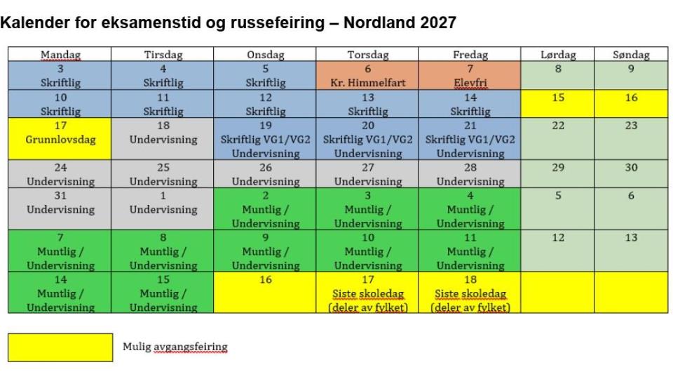 Lenke til artikkel: Ramme for eksamen og russetid 2027