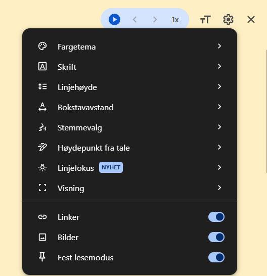 Lesemodus i Google Chrome - Klikk for stort bilde
