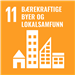 Bildet viser FNs bærekraftsmål 11: Bærekraftige byer og lokalsamfunn. - Klikk for stort bilde